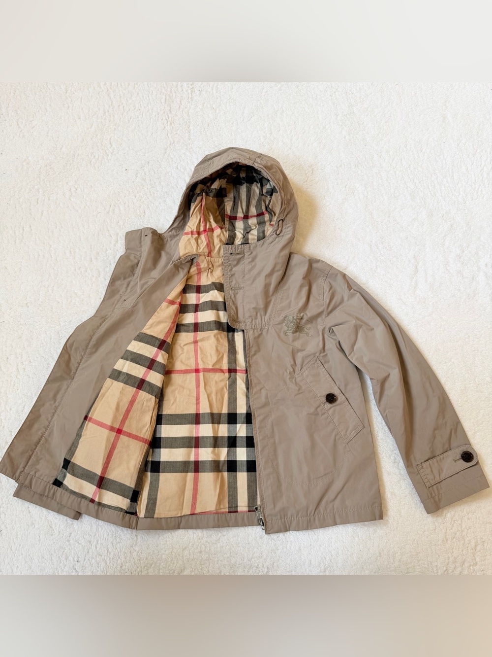 Burberry jacket hooded nova check Khaki Beige  kids size 7Y 7 boys Plaid Horse